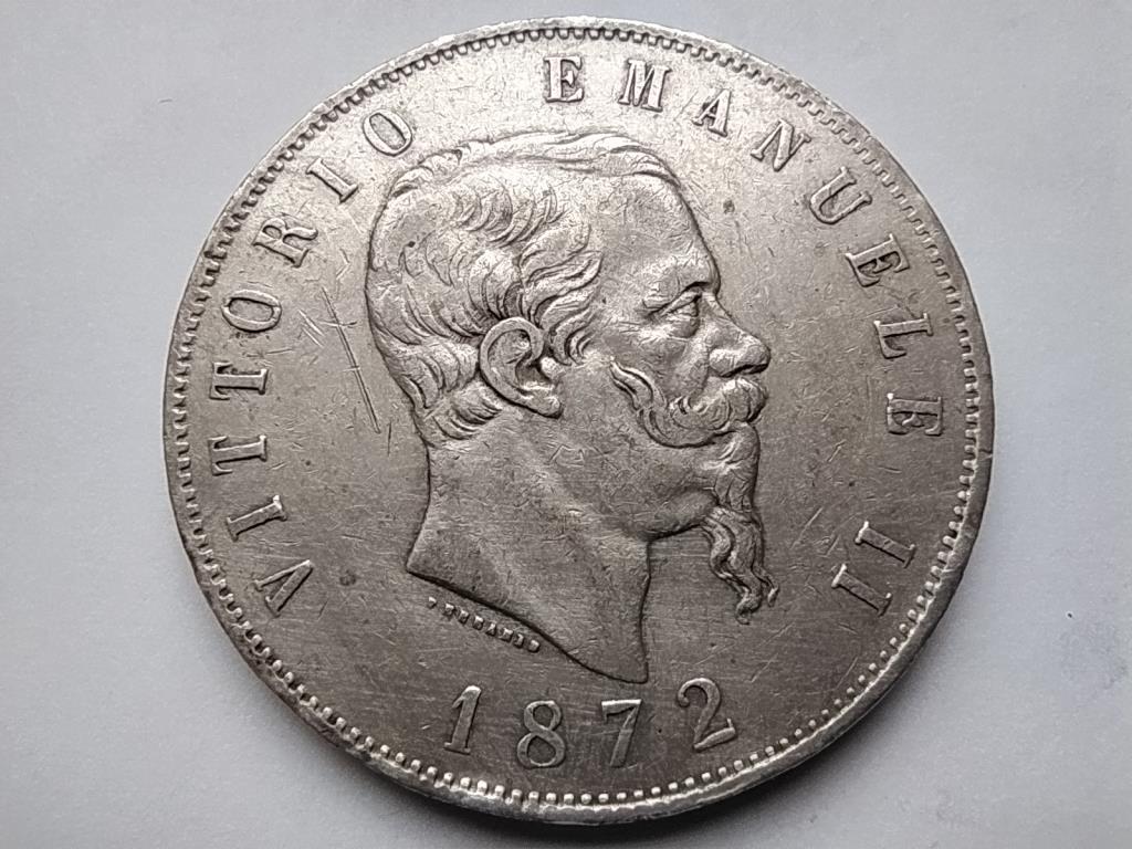 Olaszország II. Viktor Emánuel (1861-1878) .900 ezüst 5 Líra 1872 M