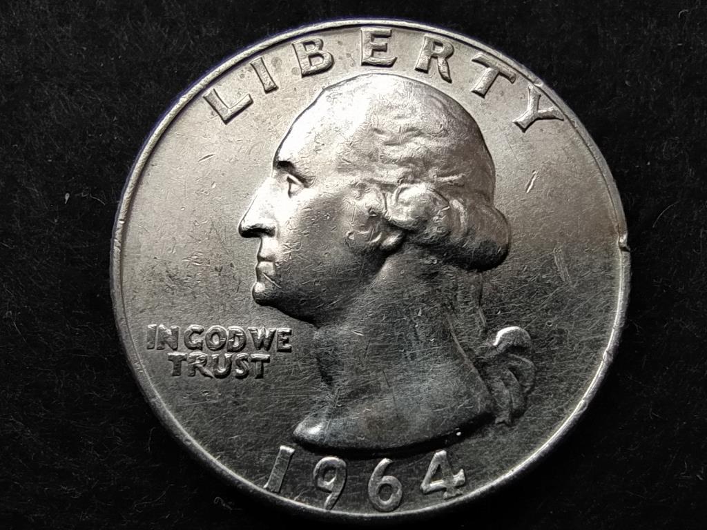 USA Washington silver quarter dollar .900 ezüst 0.25 Dollár 1964 D