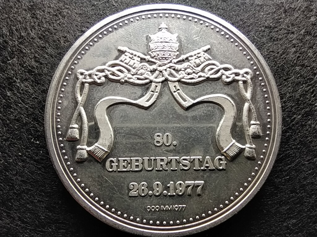 VI. Pál születésnapja 1977 .999 ezüst emlékérem 34,6g