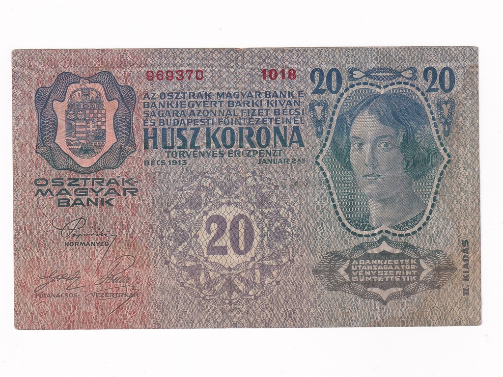 Osztrák-Magyar (1912-1915) 20 Korona bankjegy Felülbélyegzett 1913