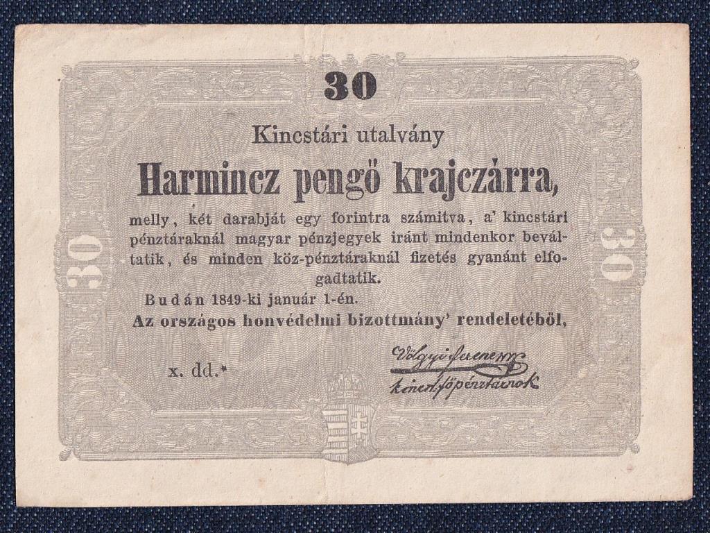 Szabadságharc (1848-1849) Kossuth bankó 30 Pengő Krajczárra bankjegy 1849