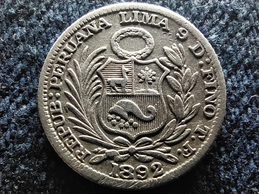 Peru Köztársaság (1822-napjainkig) .900 ezüst 1/2 Din 1892