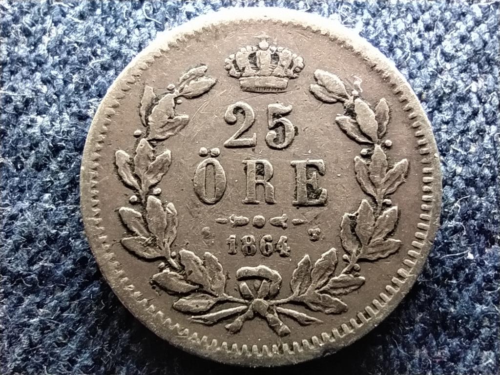 Svédország XV. Károly (1859-1872) .750 ezüst 25 Öre 1864 ST