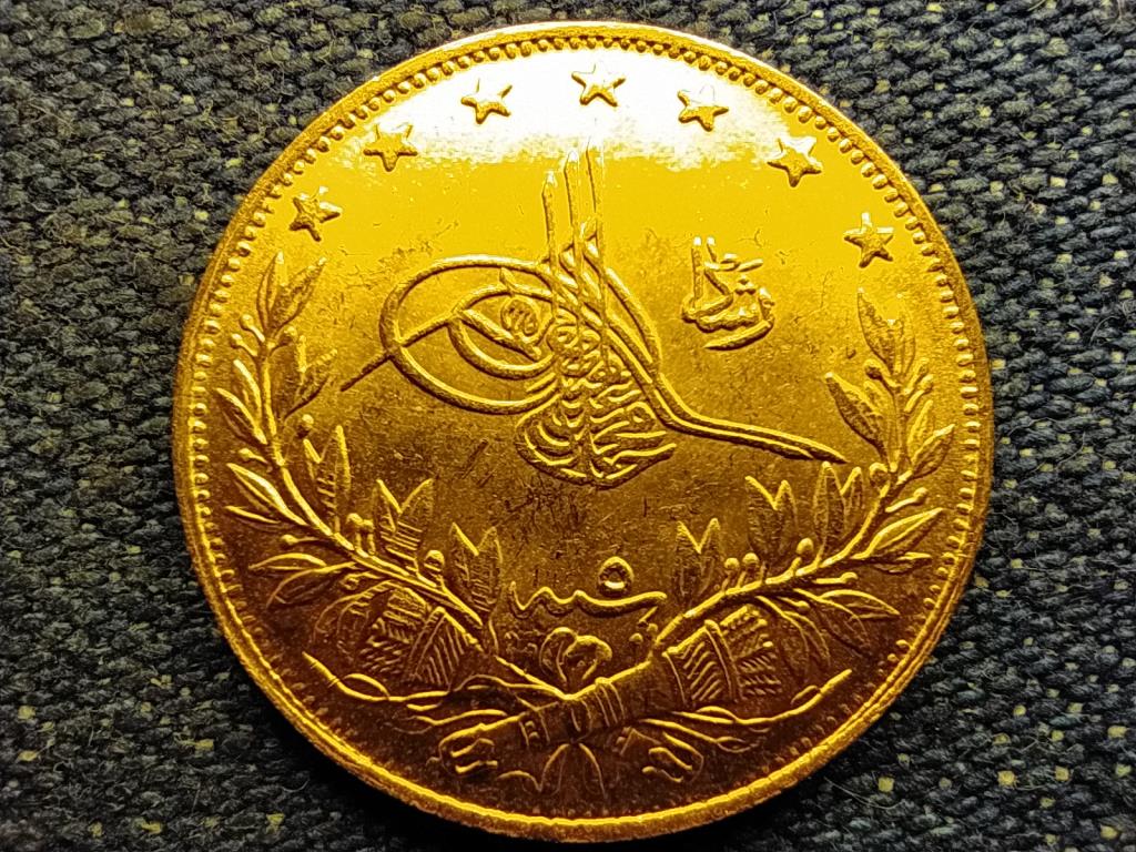 Oszmán Birodalom V. Mehmed (1909-1918) .917 arany 100 kurus 7,216g 1909 RITKÁBB