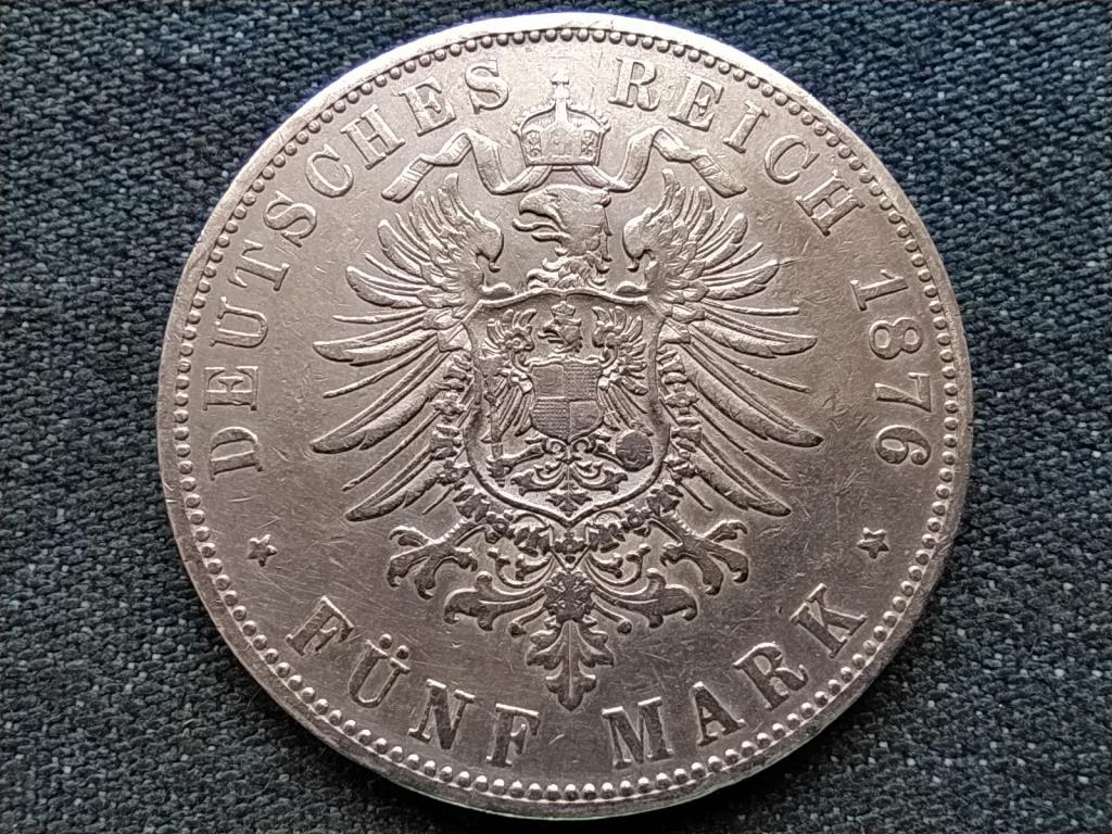 Német Államok Szabad Hanzaváros Hamburg (1324-1922) .900 ezüst 5 márka 1876 J 