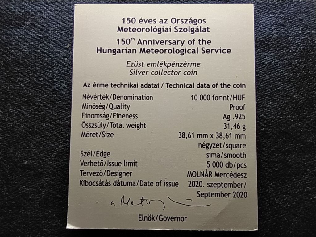 150 éves az Országos Meteorológiai Szolgálat 2020 certificate