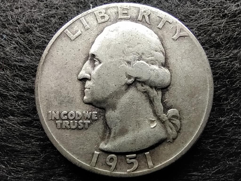 USA Washington silver quarter dollar .900 ezüst 0.25 Dollár 1951 D