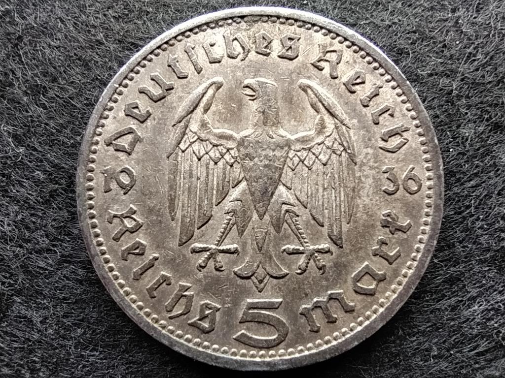 Németország Paul Von Hindenburg .900 ezüst 5 birodalmi márka 1936 A