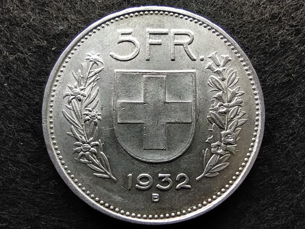 Svájc .835 ezüst 5 Frank 1932 B
