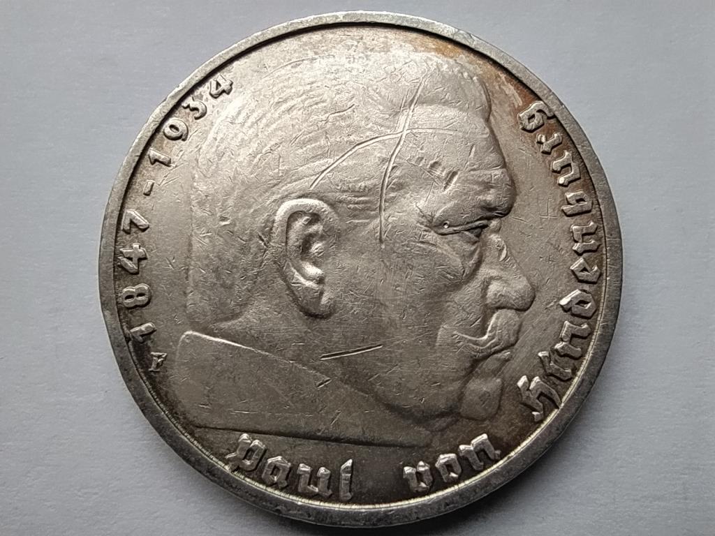 Németország Horogkeresztes .900 ezüst 5 birodalmi márka 1938 F