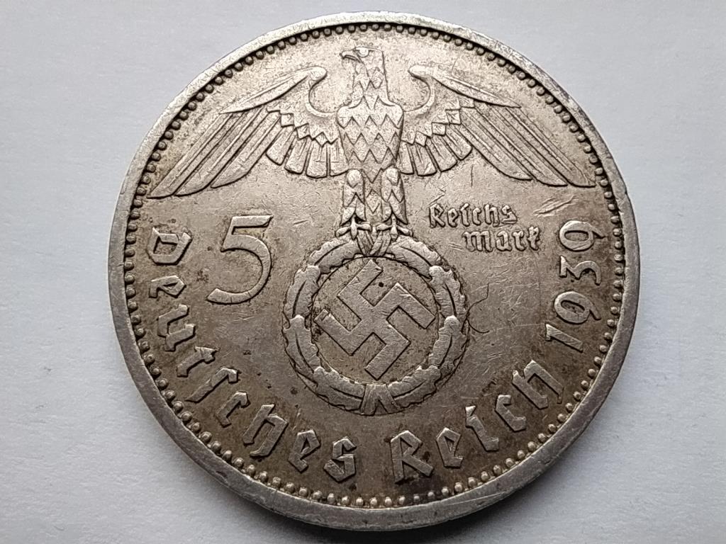 Németország Horogkeresztes .900 ezüst 5 birodalmi márka 1939 A
