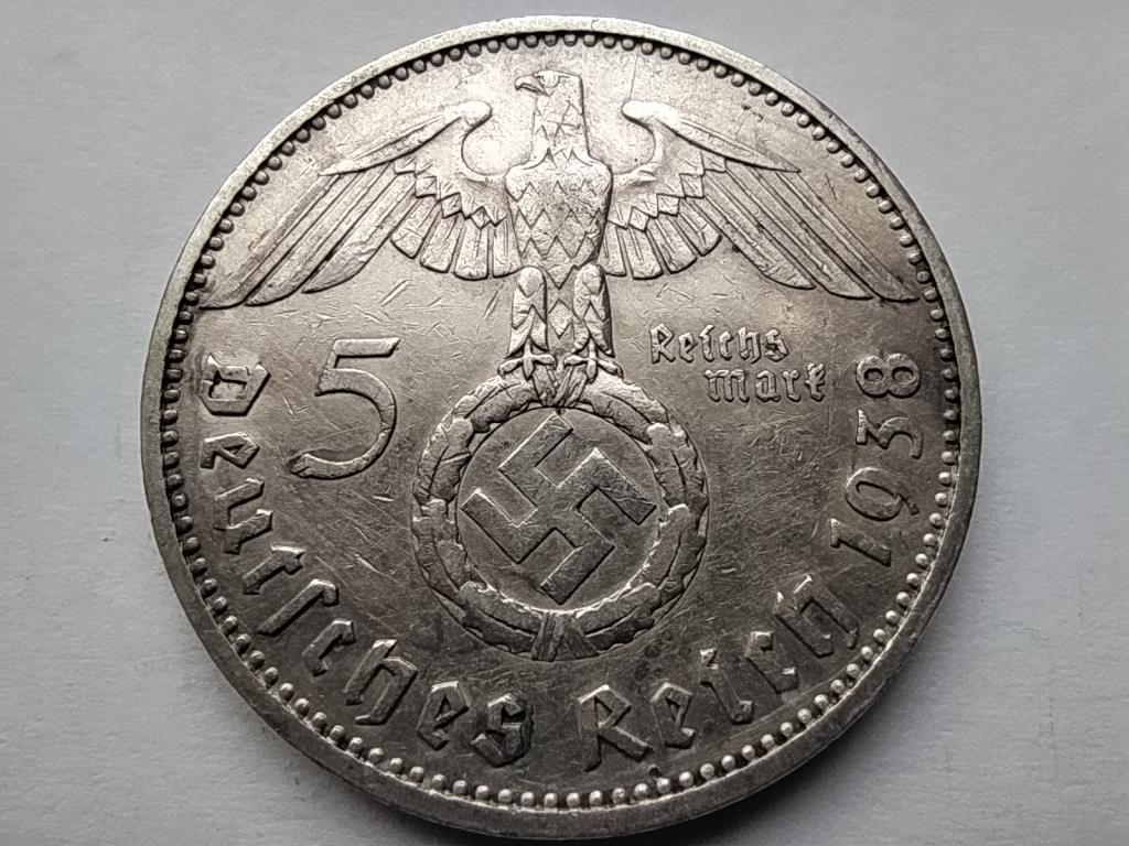 Németország Horogkeresztes .900 ezüst 5 birodalmi márka 1938 A