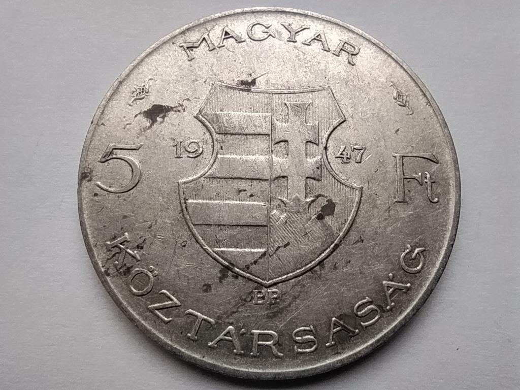 Kossuth Lajos rövid hajas .500 ezüst 5 Forint 1947 BP PL