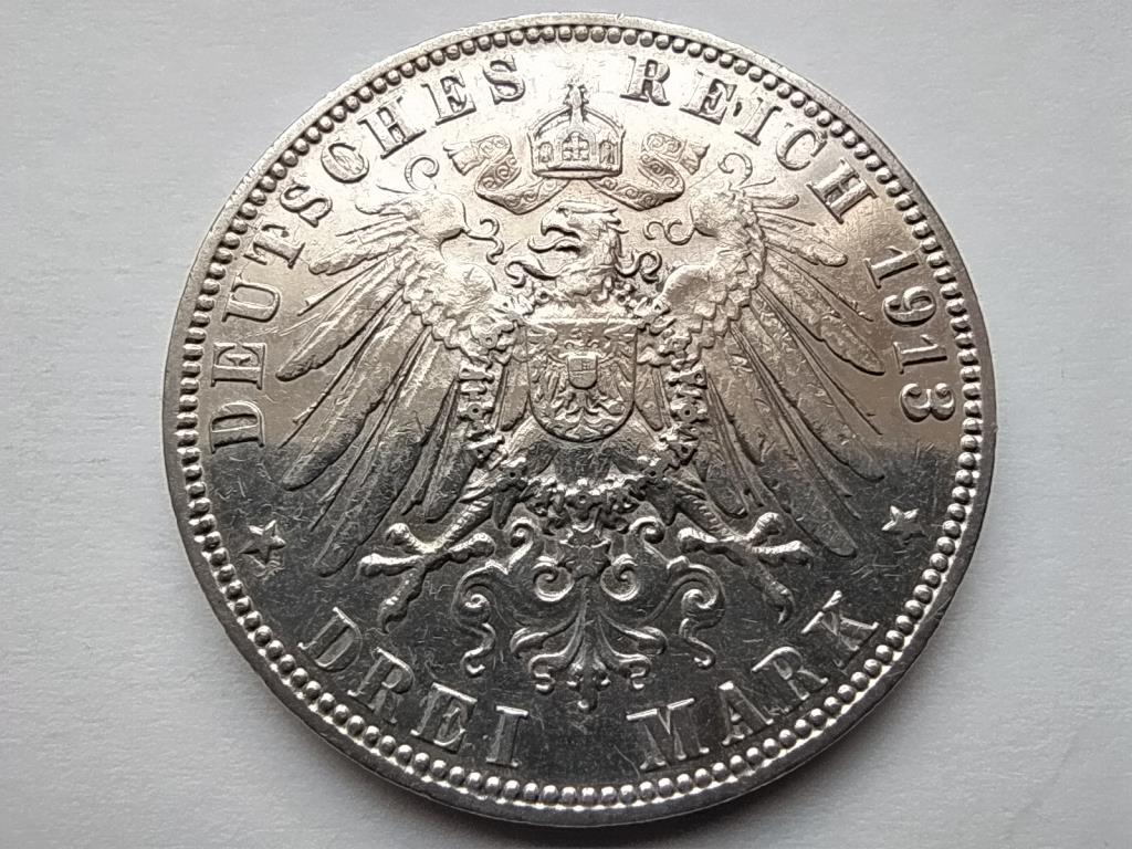 Szabad Hanzaváros Hamburg (1324-1922) .900 ezüst 3 márka 1913