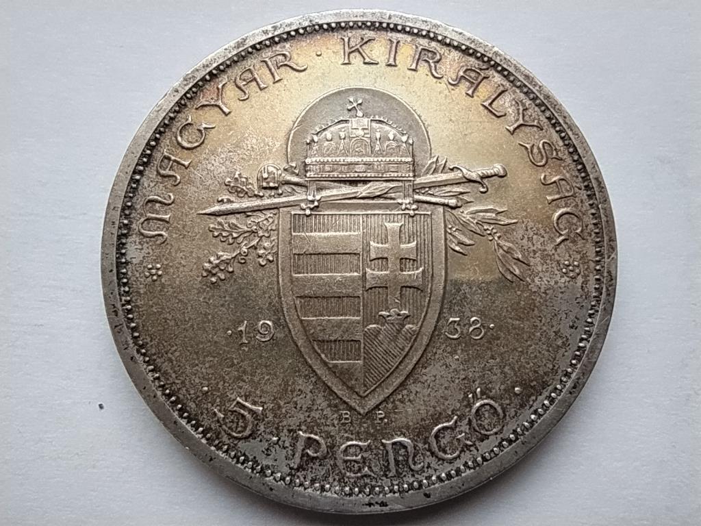 Szent István .640 ezüst 5 Pengő 1938 BP