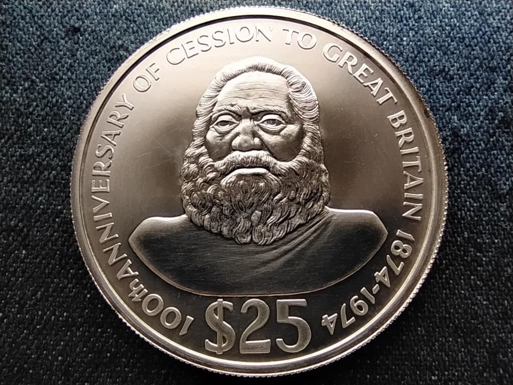 Fidzsi-szigetek Átengedés Nagy-Britanniának .925 ezüst 25 Dollár