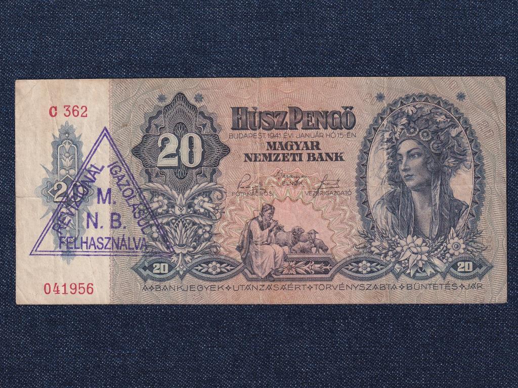 Háború előtti sorozat (1936-1941) 20 Pengő bankjegy Felülbélyegzett