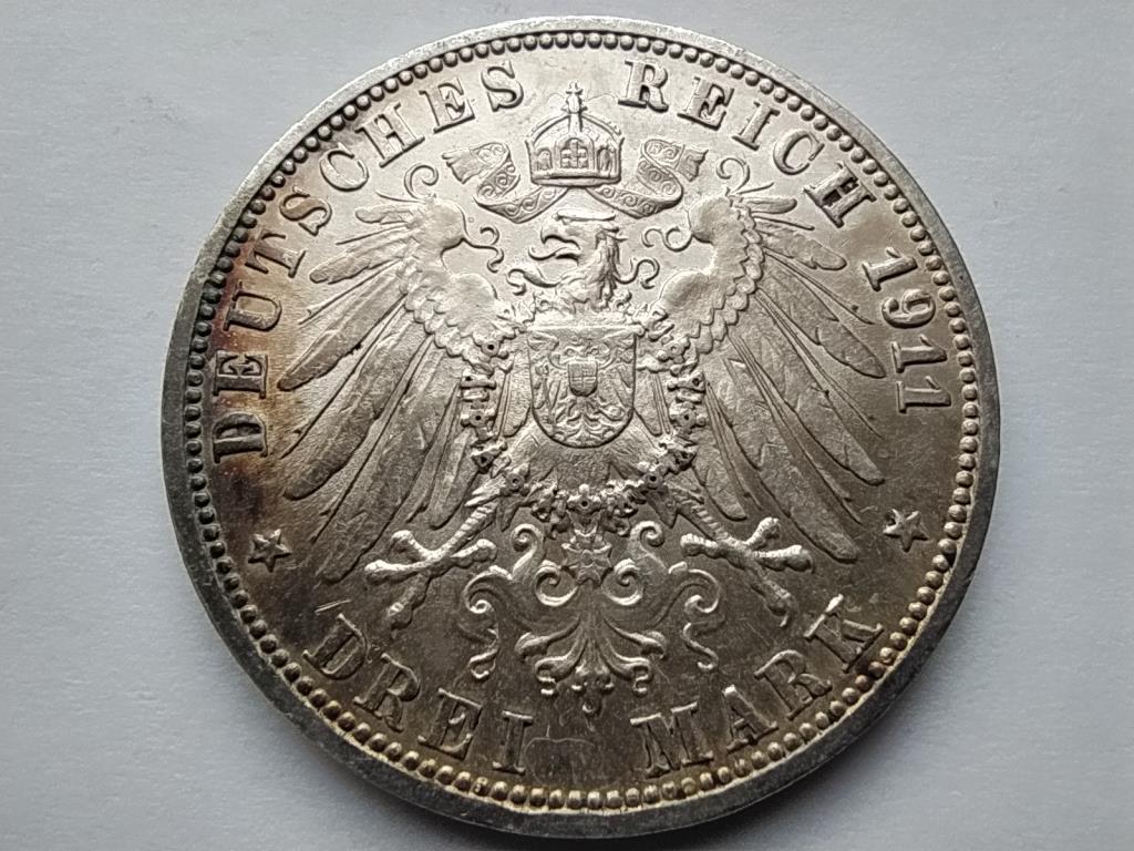 Német Államok Württemberg II. Vilmos és Sarolta .900 Ezüst 3 Márka 