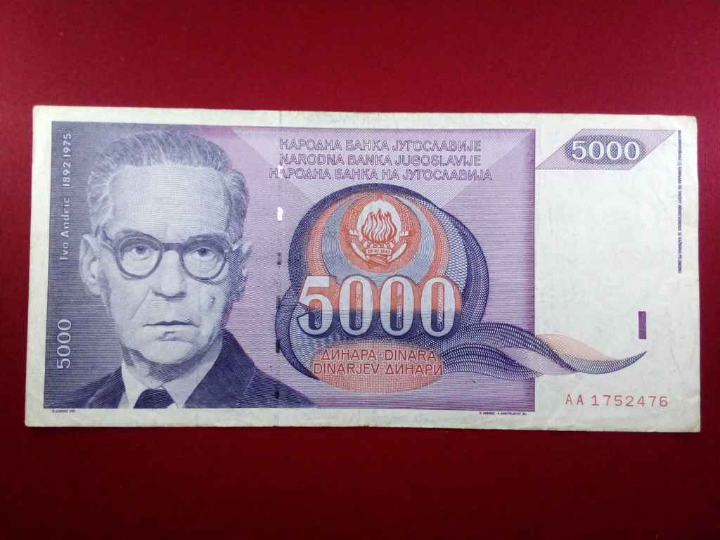 Jugoszlávia 5000 Dínár bankjegy