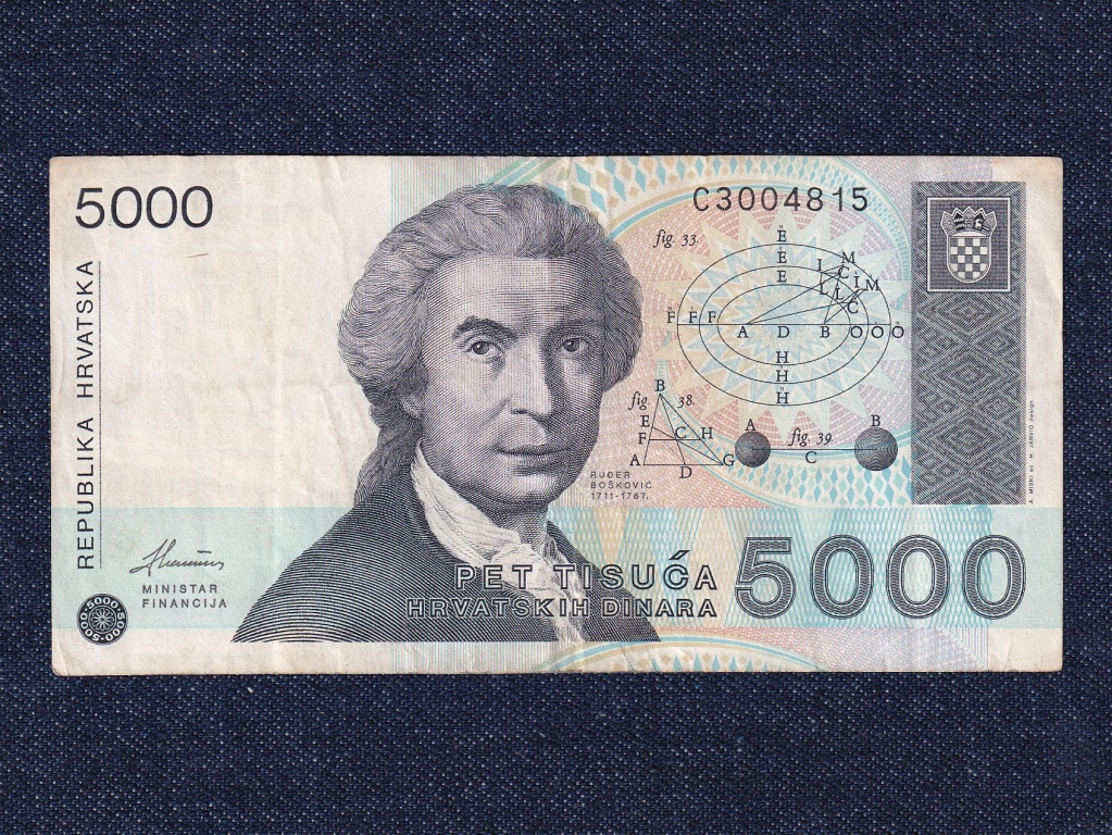 Horvátország 5000 Dínár bankjegy