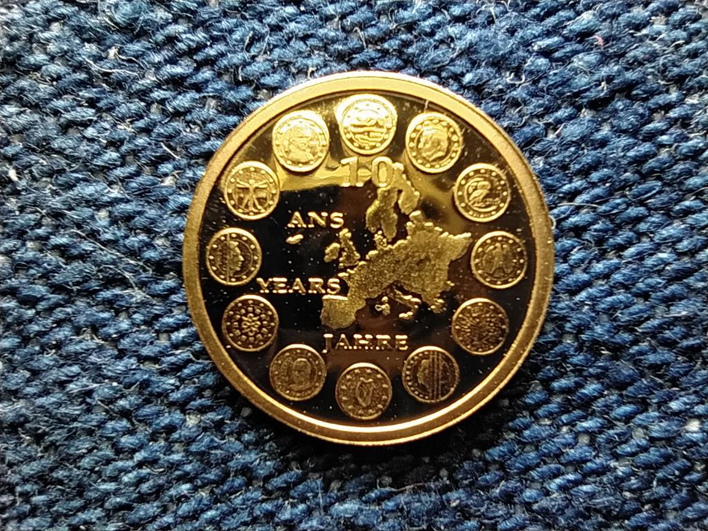 Történelmi Ausztria mini arany Az euró 10 éve .585 arany 0,5g