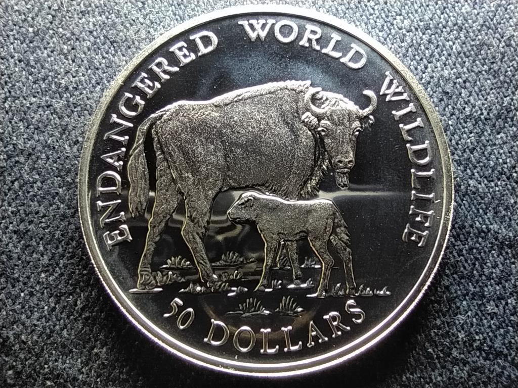Cook-szigetek Európai bölény borjúval .925 ezüst 50 Dollár