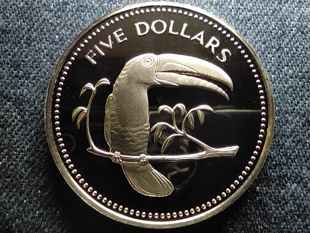 Belize madárvilága Szivárványcsőrű tukán .925 ezüst 5 Dollár
