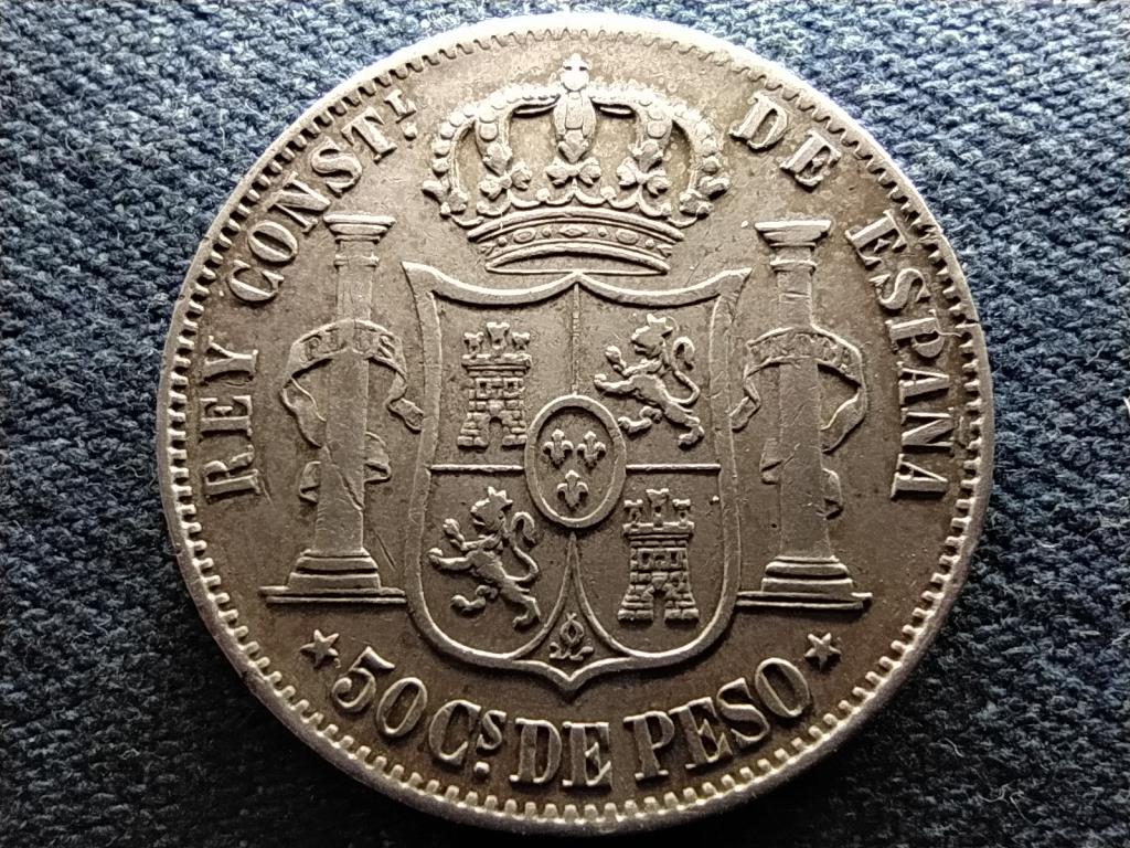 Fülöp-szigetek XII. Alfonso (1874-1885) .835 ezüst 50 centimo