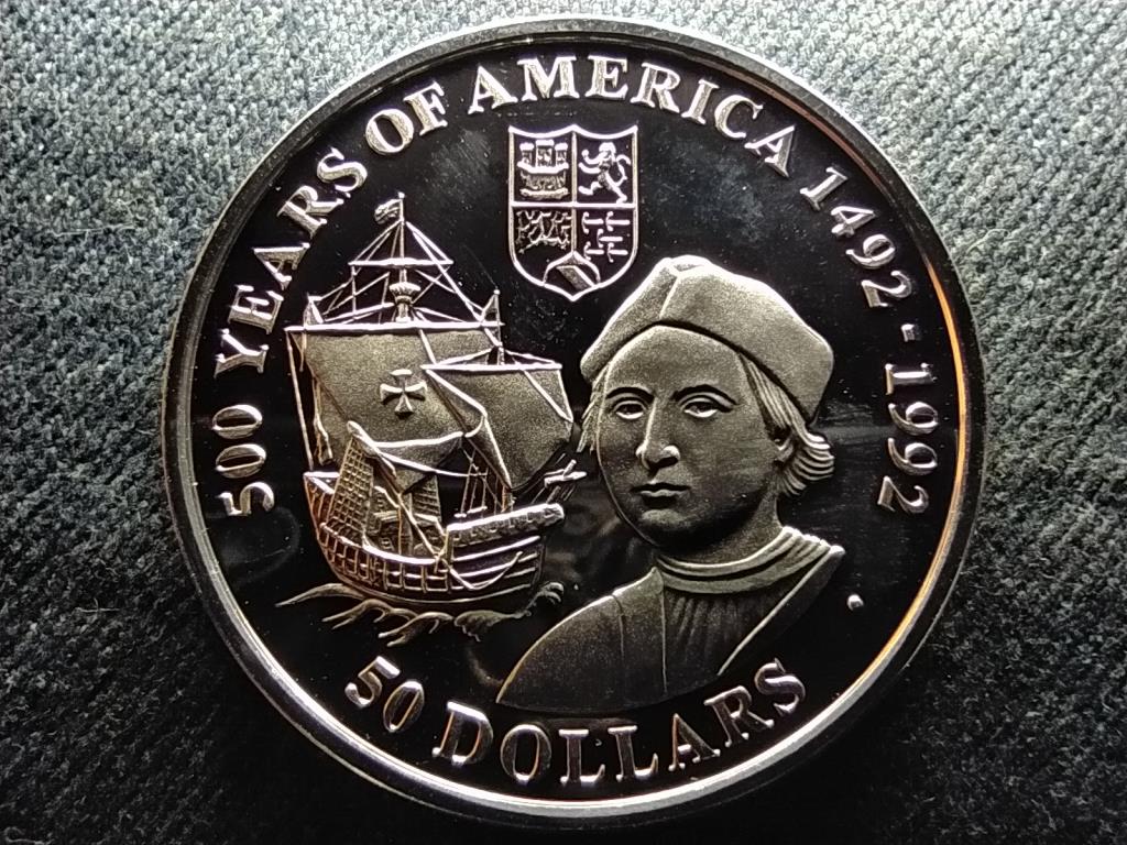 Cook-szigetek Amerika 500 éves Kolumbusz Kristóf .925 ezüst 50 Dollár