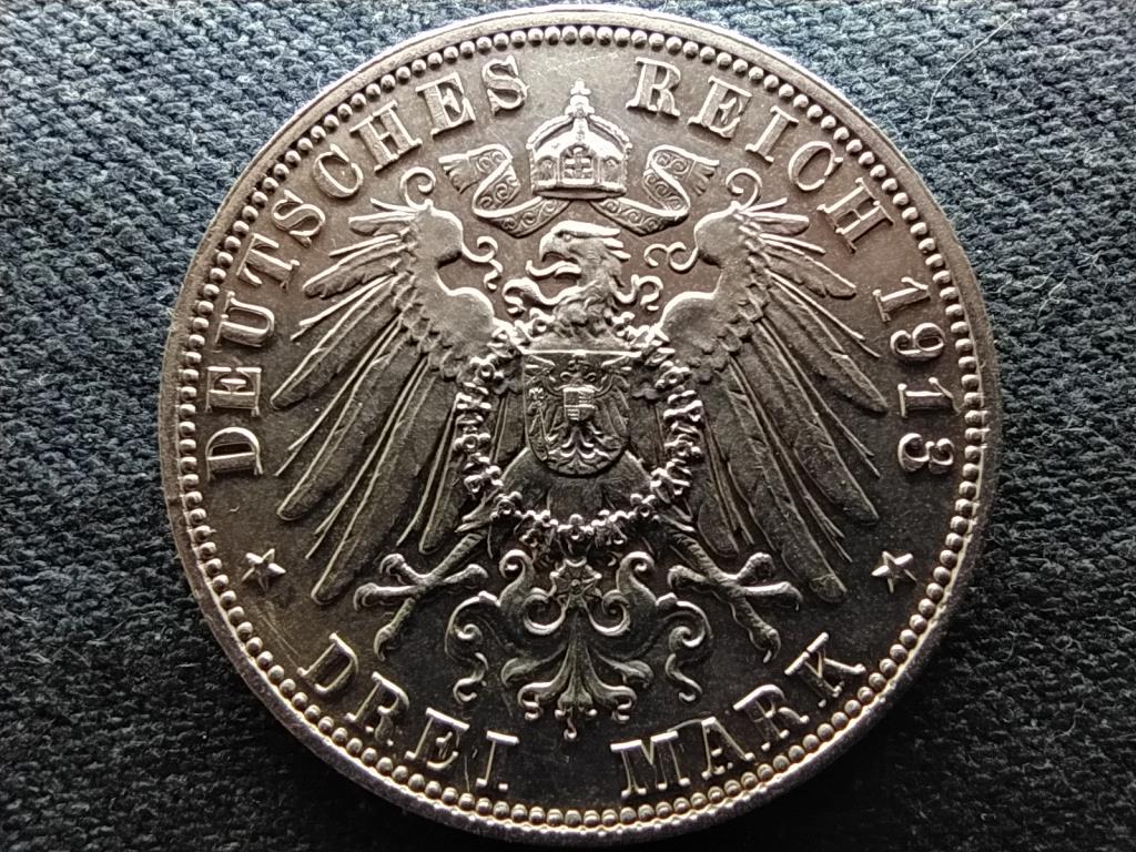 Német Államok Szász Királyság III. Frigyes Ágost (1904-1918) .900 ezüst 3 márka