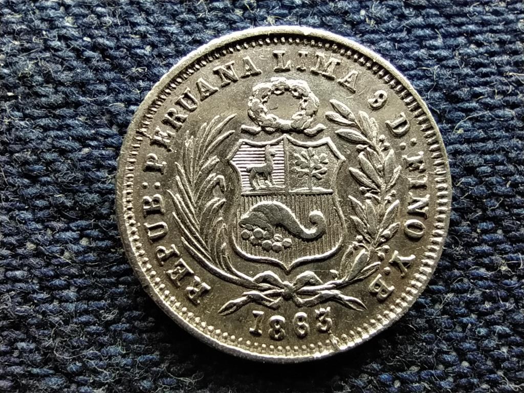 Peru Köztársaság (1822-) 1/2 Din .900 Ezüst 