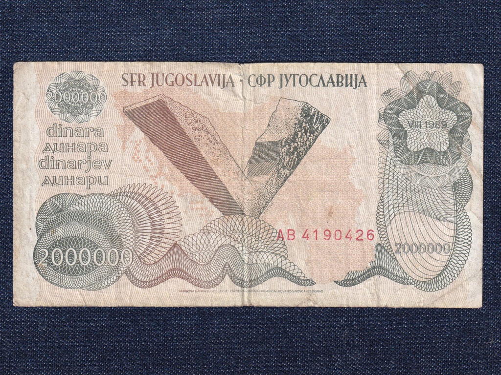 Jugoszlávia 2 millió Dínár bankjegy