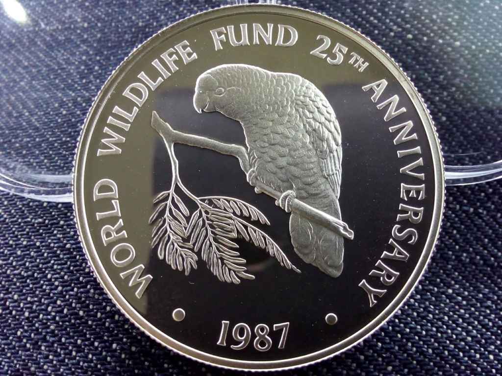 Anglia Kajmán Szigetek 25 éves a Világ Vadvédelmi Alap .925 ezüst 5 Dollár