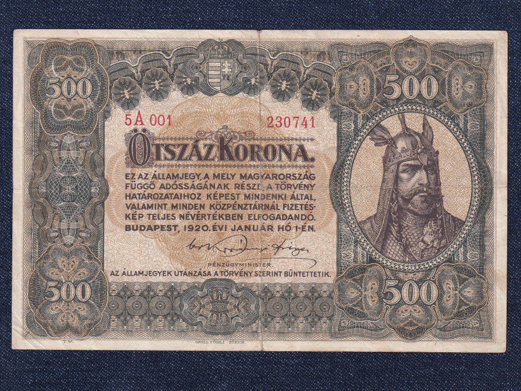 Nagyméretű Korona Államjegyek 500 Korona bankjegy