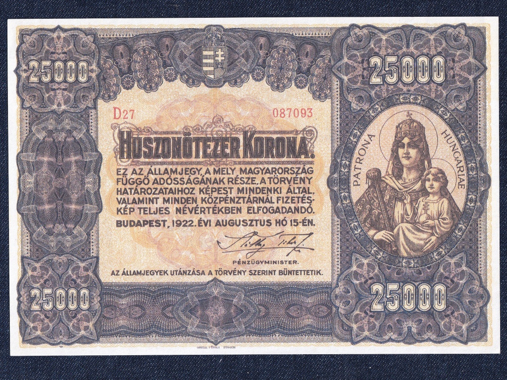 Nagyméretű Korona Államjegyek 25000 Korona bankjegy