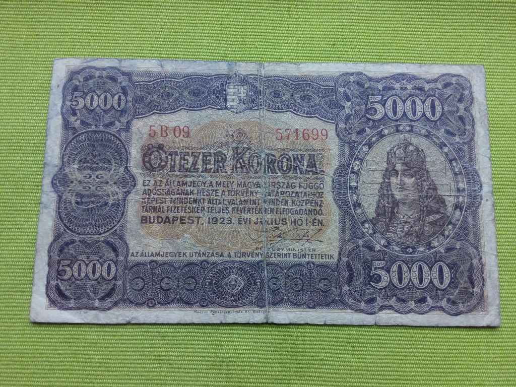 Kisméretű Korona államjegyek 5000 Korona bankjegy