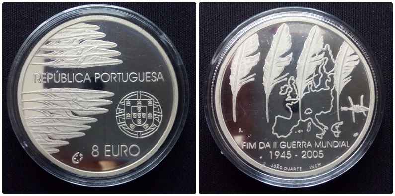 Portugália A II. Világháború befejezése .925 ezüst 8 Euro