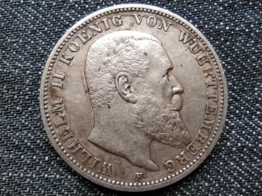 Németország Württembergi királyság II. Vilmos .900 ezüst 3 Márka