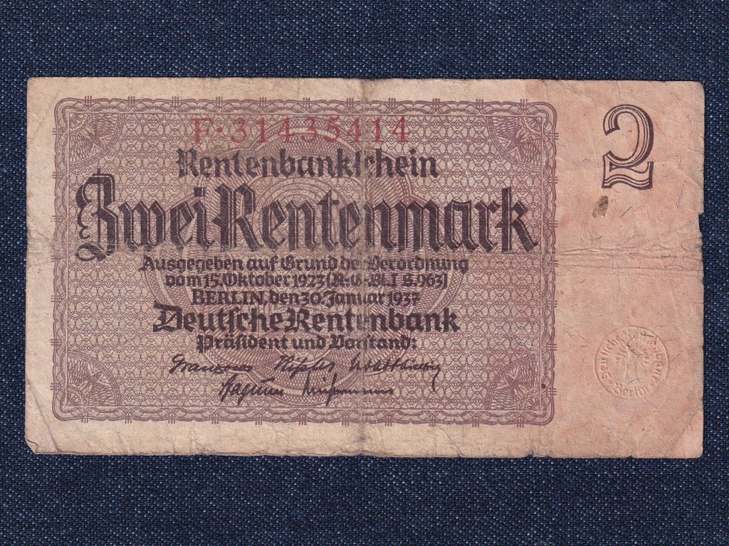 Németország Harmadik Birodalom (1933-1945) 2 járadék márka bankjegy