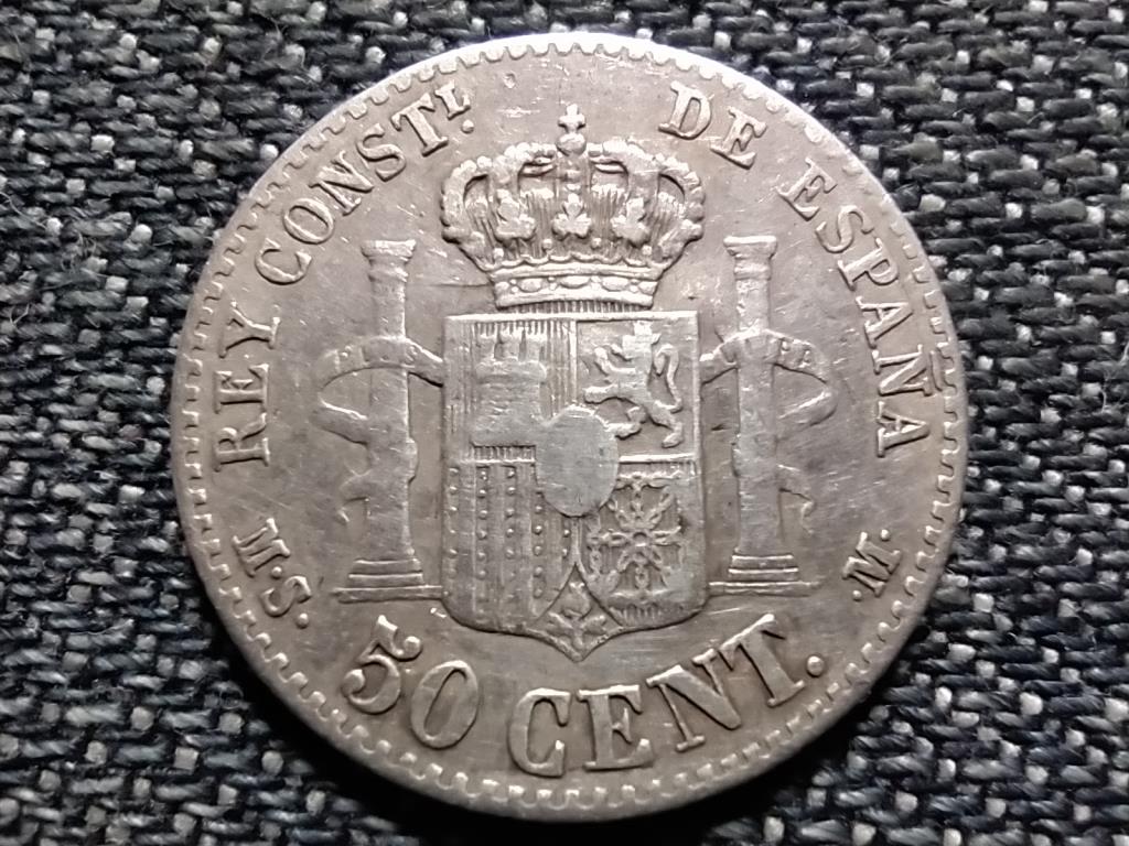 Spanyolország XII. Alfonz (1874-1885) .835 ezüst 50 centimo