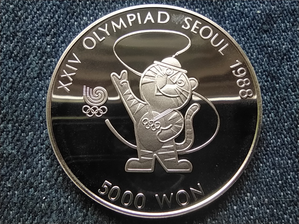 Dél-Korea Olimpiai Játékok Szöulban 1988 Tigris kabala .925 ezüst 5000 won