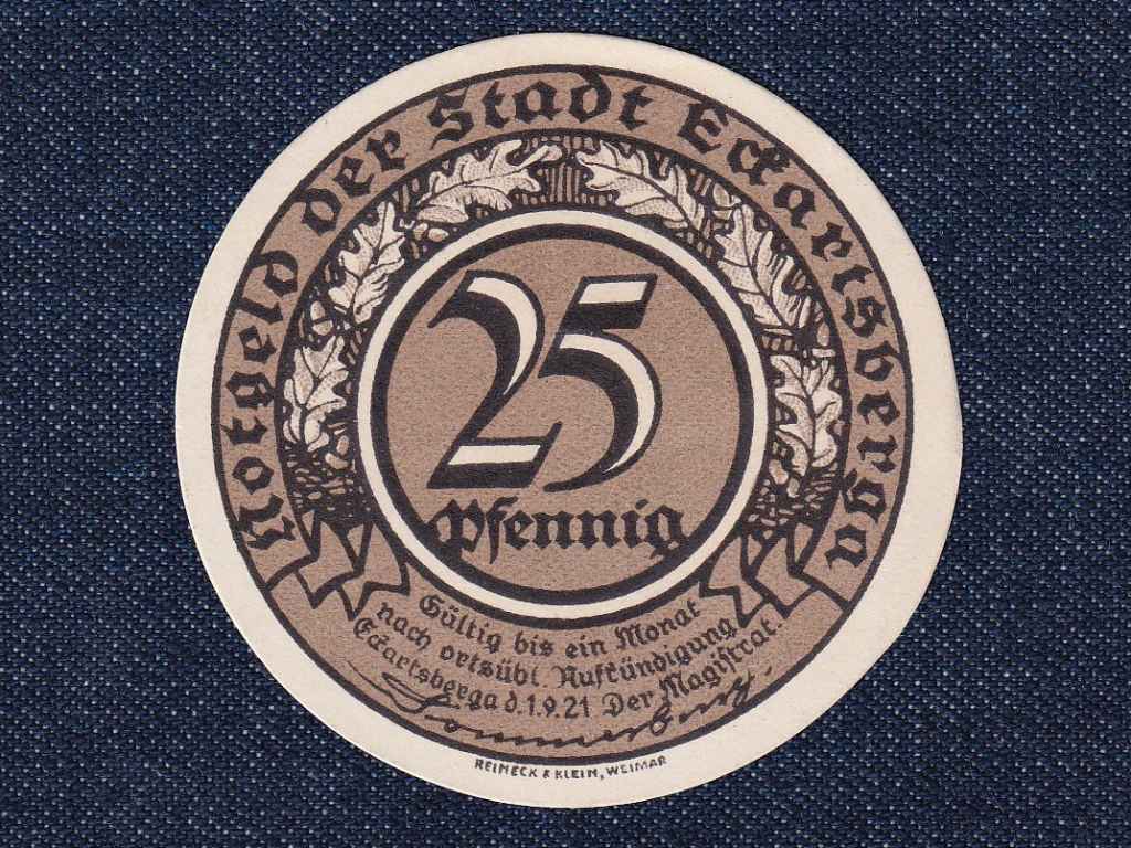 Németország Eckartsberga kör alakú 25 Pfennig szükségpénz
