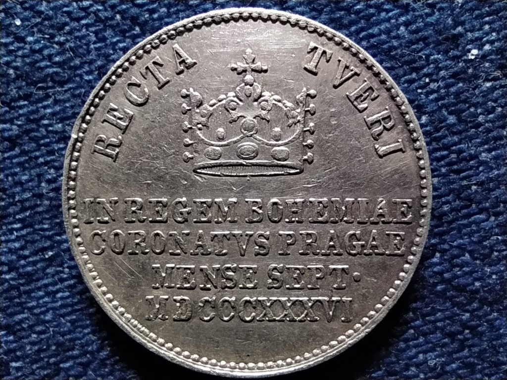 V. Ferdinánd ezüst koronázási zseton 1836 Csehország Prága vastag verzió
