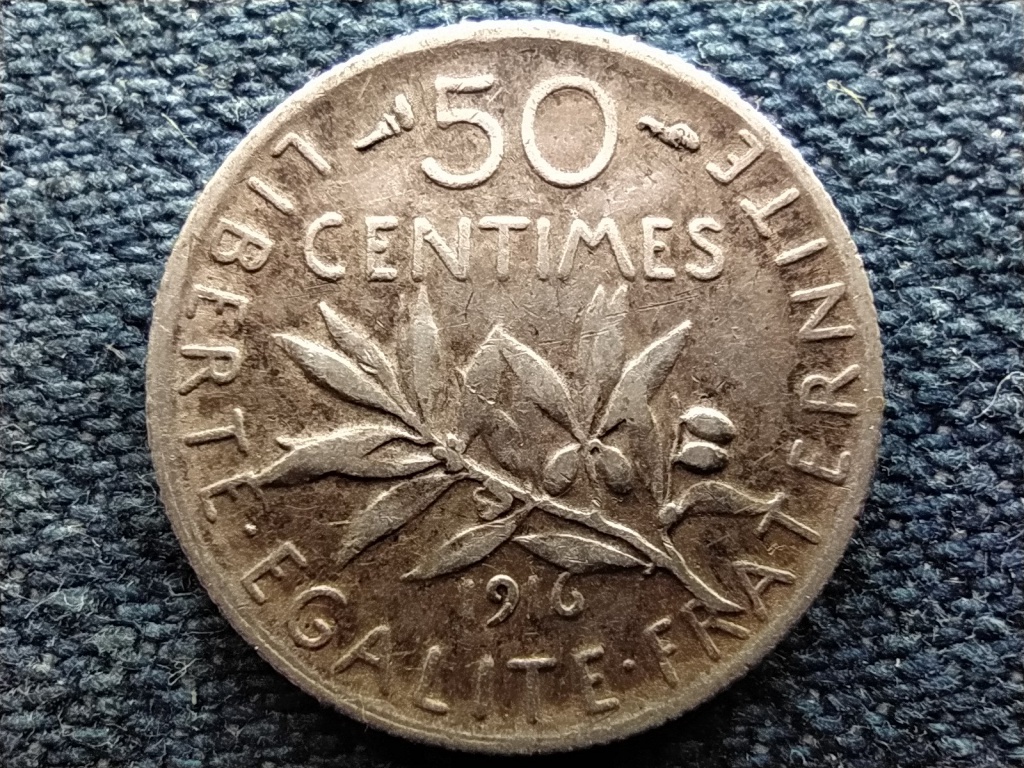 Franciaország Harmadik Köztársaság .835 ezüst 50 Centimes 1916