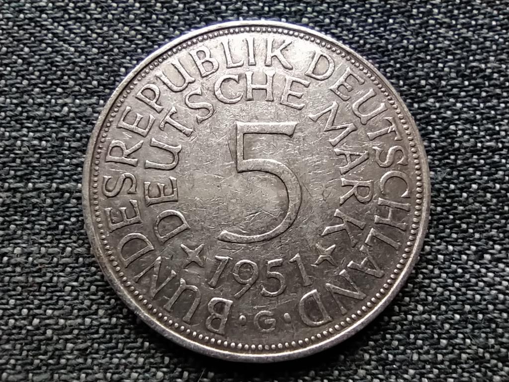 Németország NSZK (1949-1990) .625 ezüst 5 Márka 1951 G