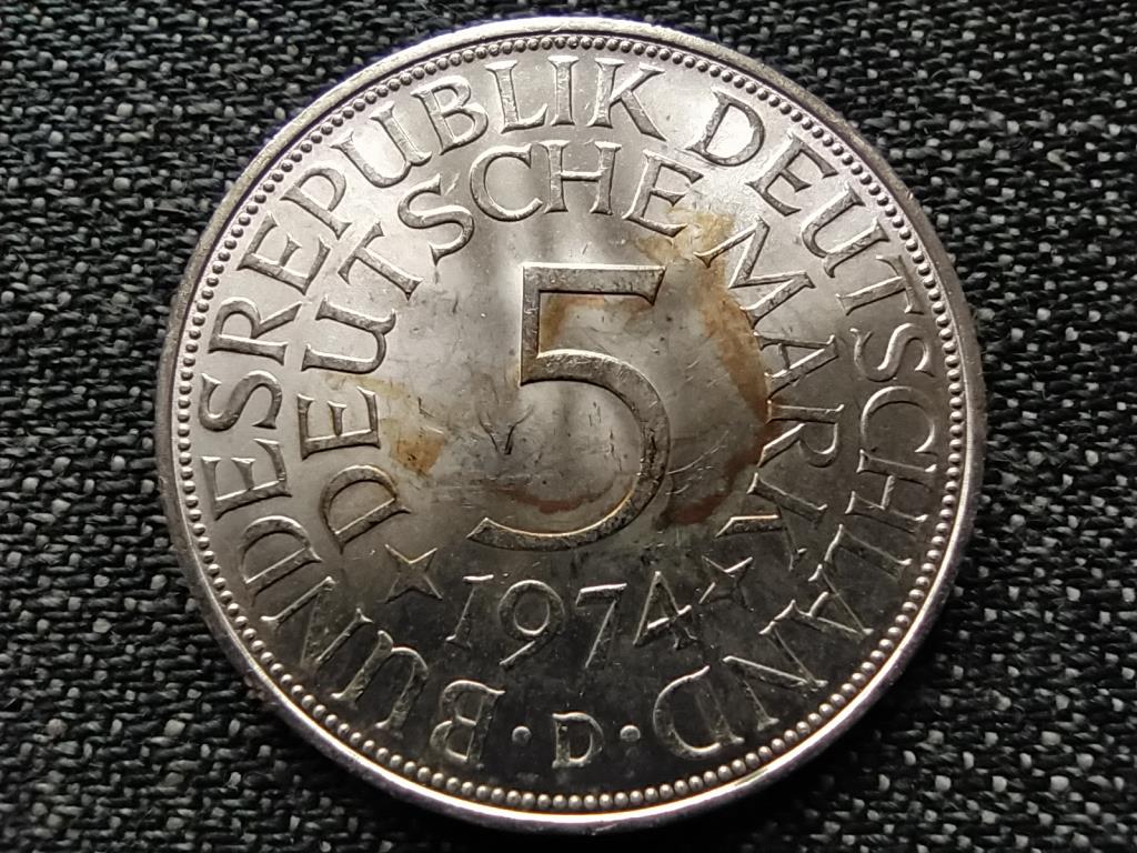 Németország NSZK (1949-1990) .625 ezüst 5 Márka 1974 D