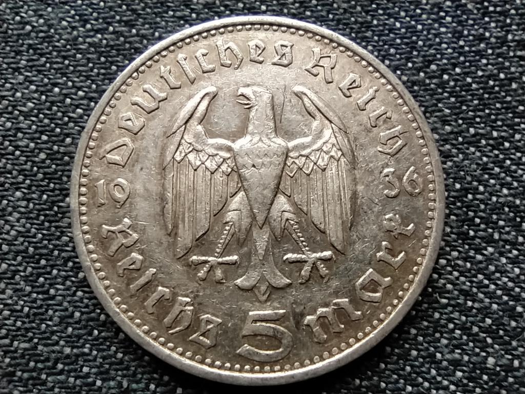 Németország Paul Von Hindenburg (1847-1934) ezüst 5 birodalmi márka 1936 F