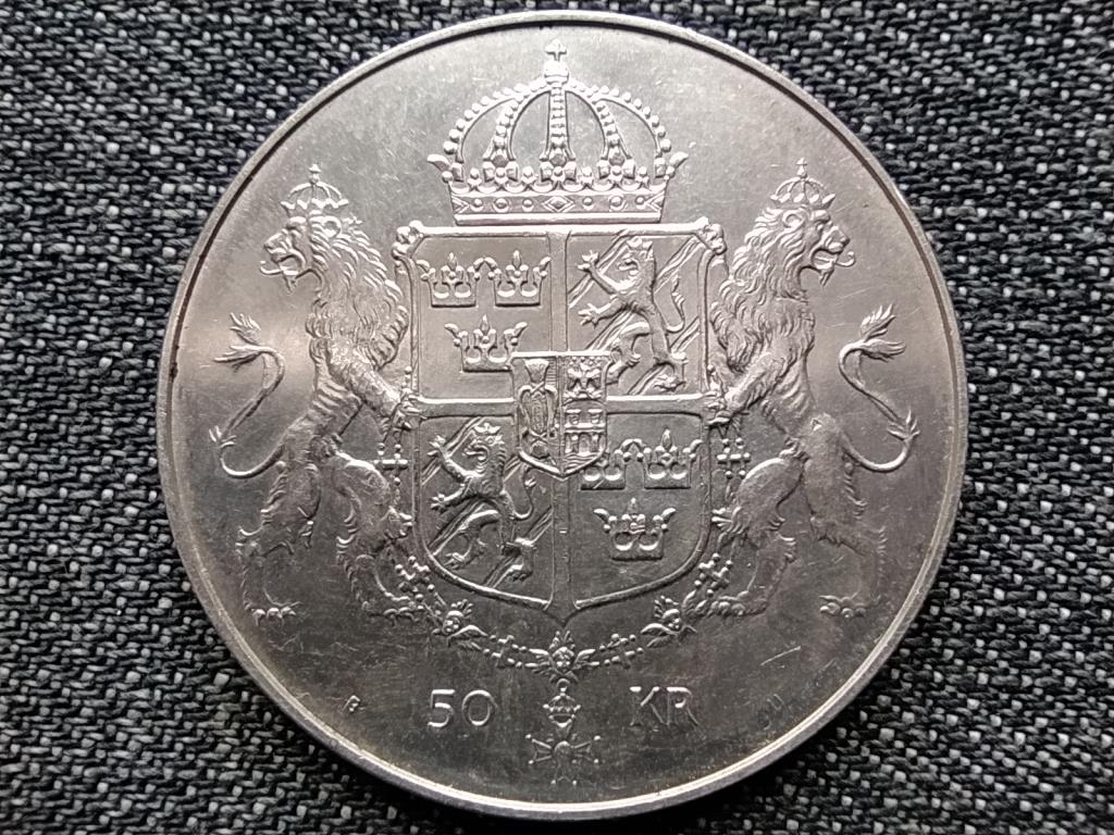 Svédország XVI. Károly Gusztáv és Szilvia esküvője .925 ezüst 50 Korona 1976 E