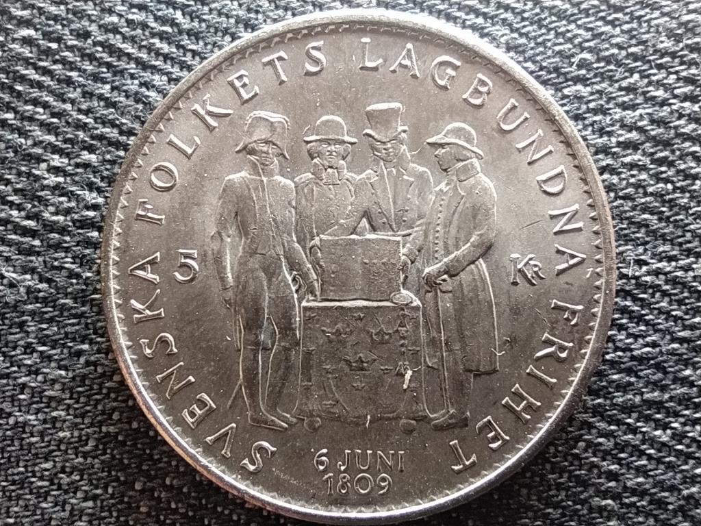 Svédország VI. Gusztáv Adolf 150 éves a svéd alkotmány .400 ezüst 5 Korona 1959 TS