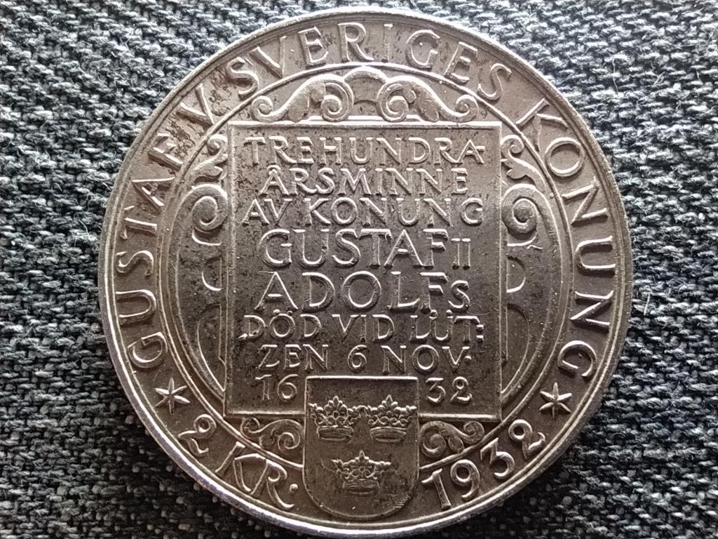Svédország 300 éve halt meg II. Gusztáv Adolf .800 ezüst 2 Korona 1932 G